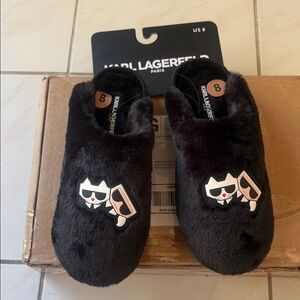 Karl Lagerfeld Black Furry Cat Slippers
